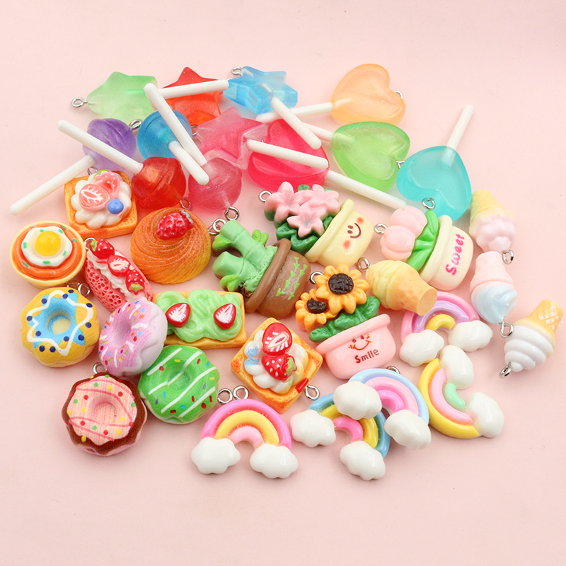 Resin Art Keychain - 10pcs Mixed Colors Resin Cute Cake