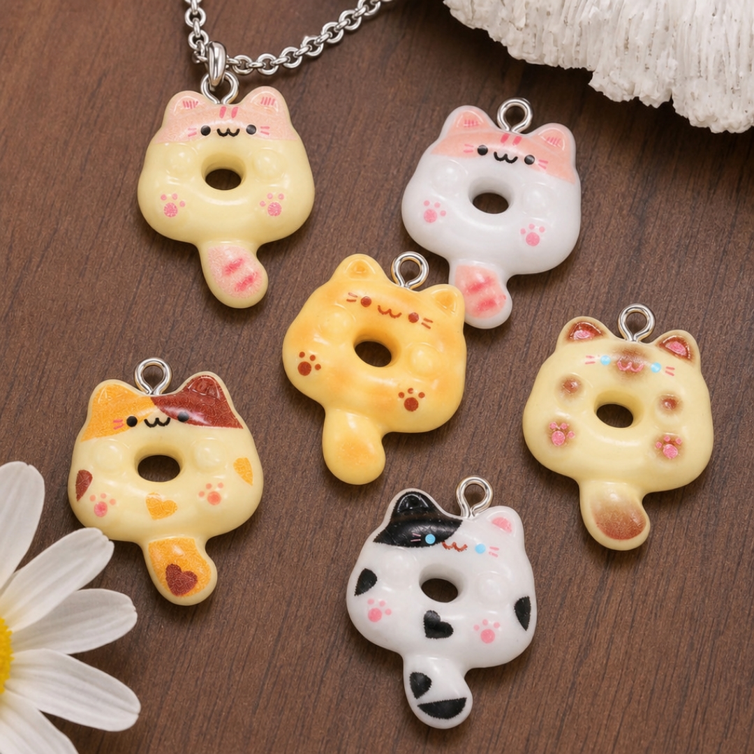Resin Art Handmade - 10Pcs Kawaii Cartoon Cat Resin Charms