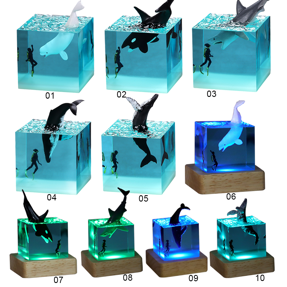 Resin Art Lamp - Micro Landscape Whale Diver Model Marine