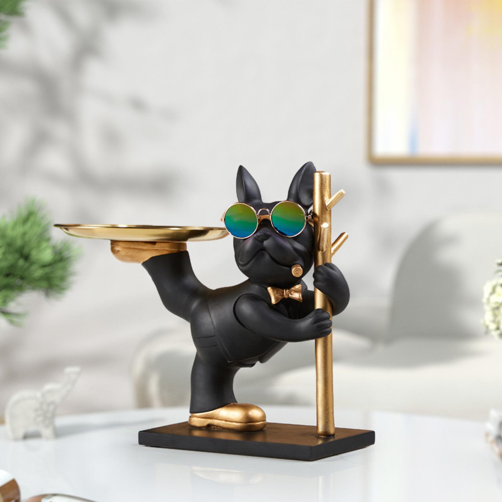 Resin Art Dining Table - Bulldog Statue Desk Storage Tray Resin