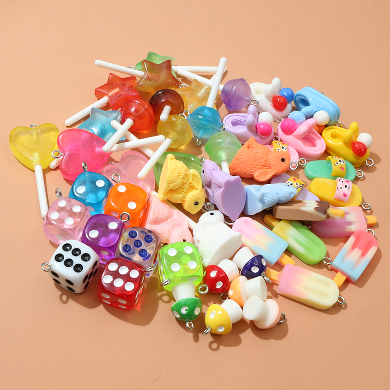 Resin Art Keychain - 10PCS Resin Pendant Charms Rabbit Dice