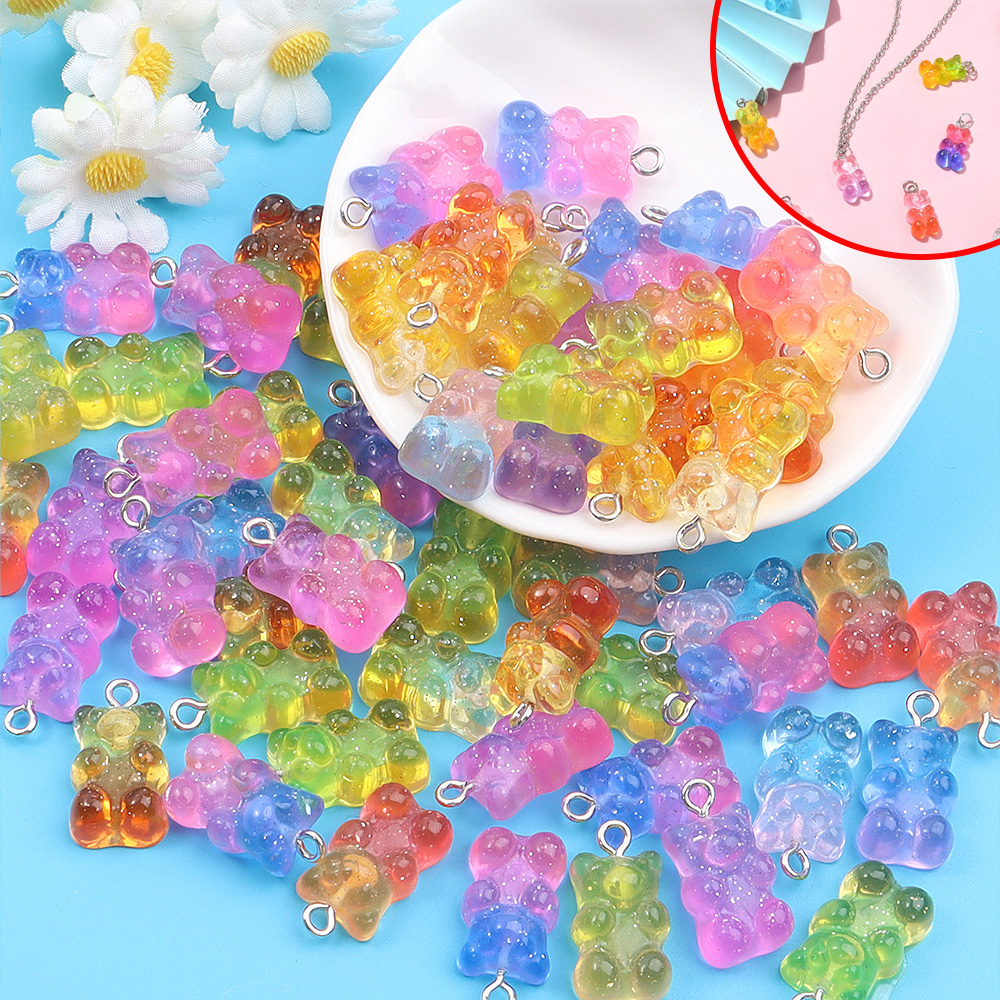Resin Art Keychain - 10/30/60pcs Dual Color Resin Bear Shaped