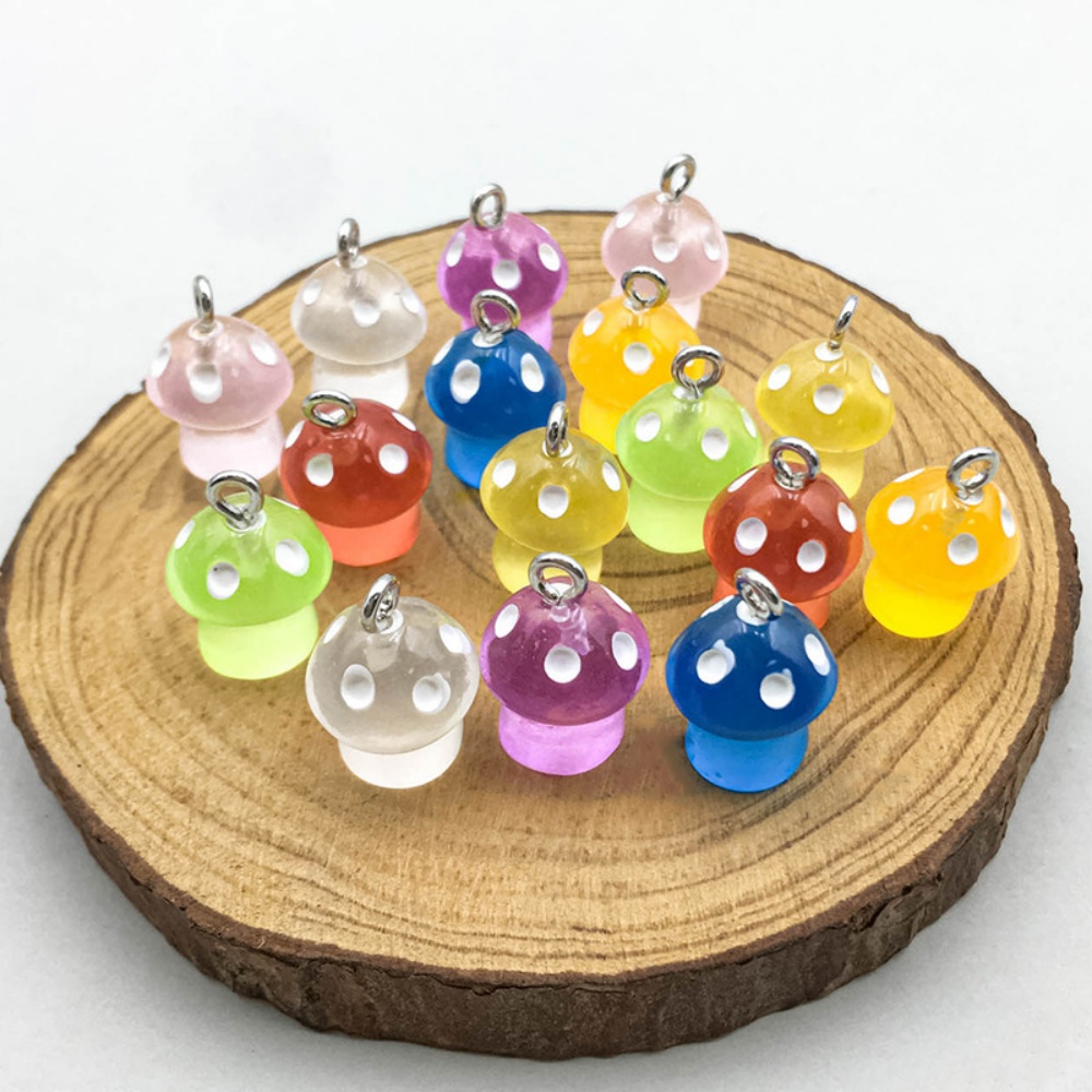 Resin Art Handmade - 16pcs Luminous Mushroom Charms Resin Pendants