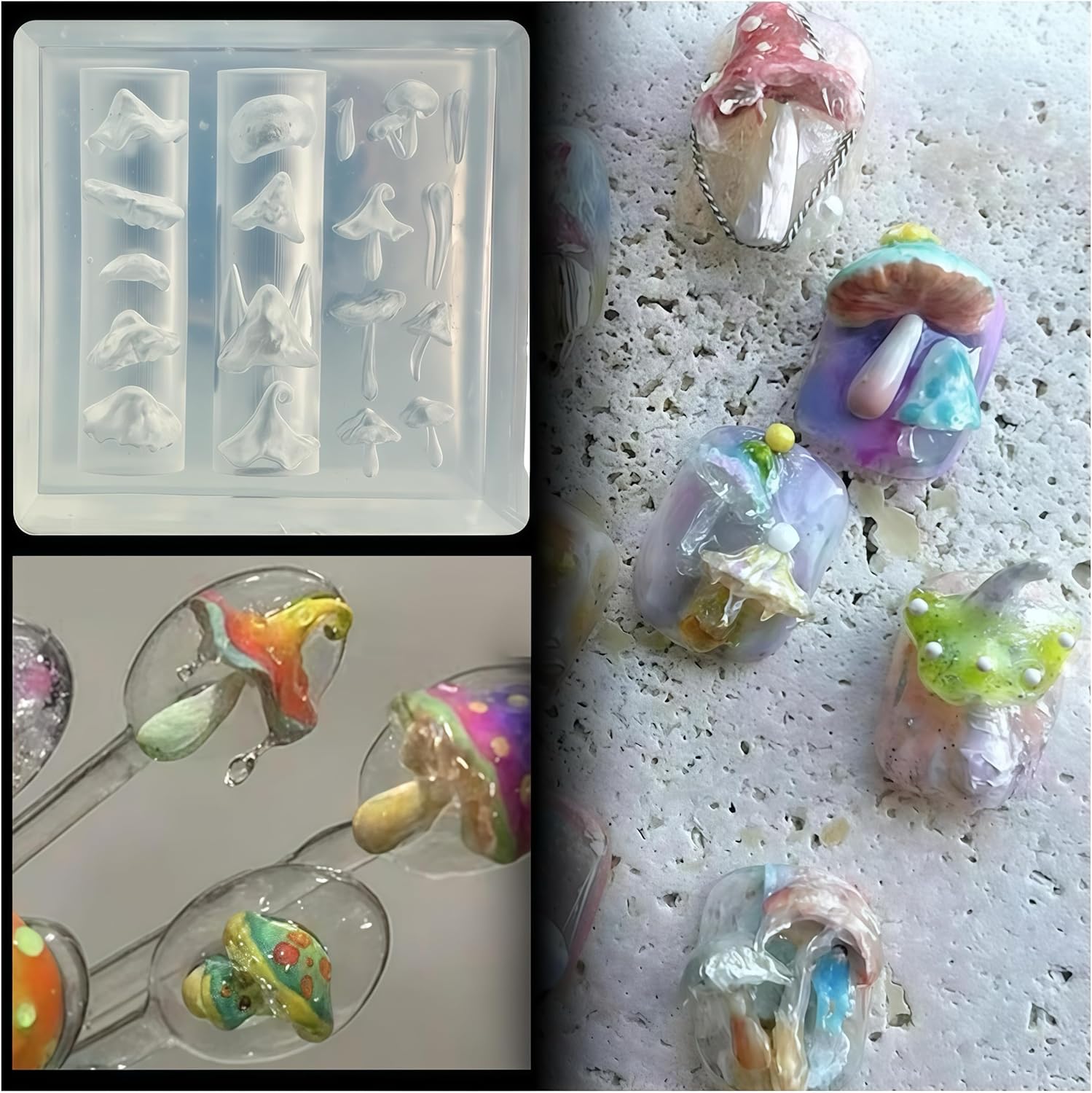 Resin Art Images - 3D Mushroom Nail Mold Silicone Nail
