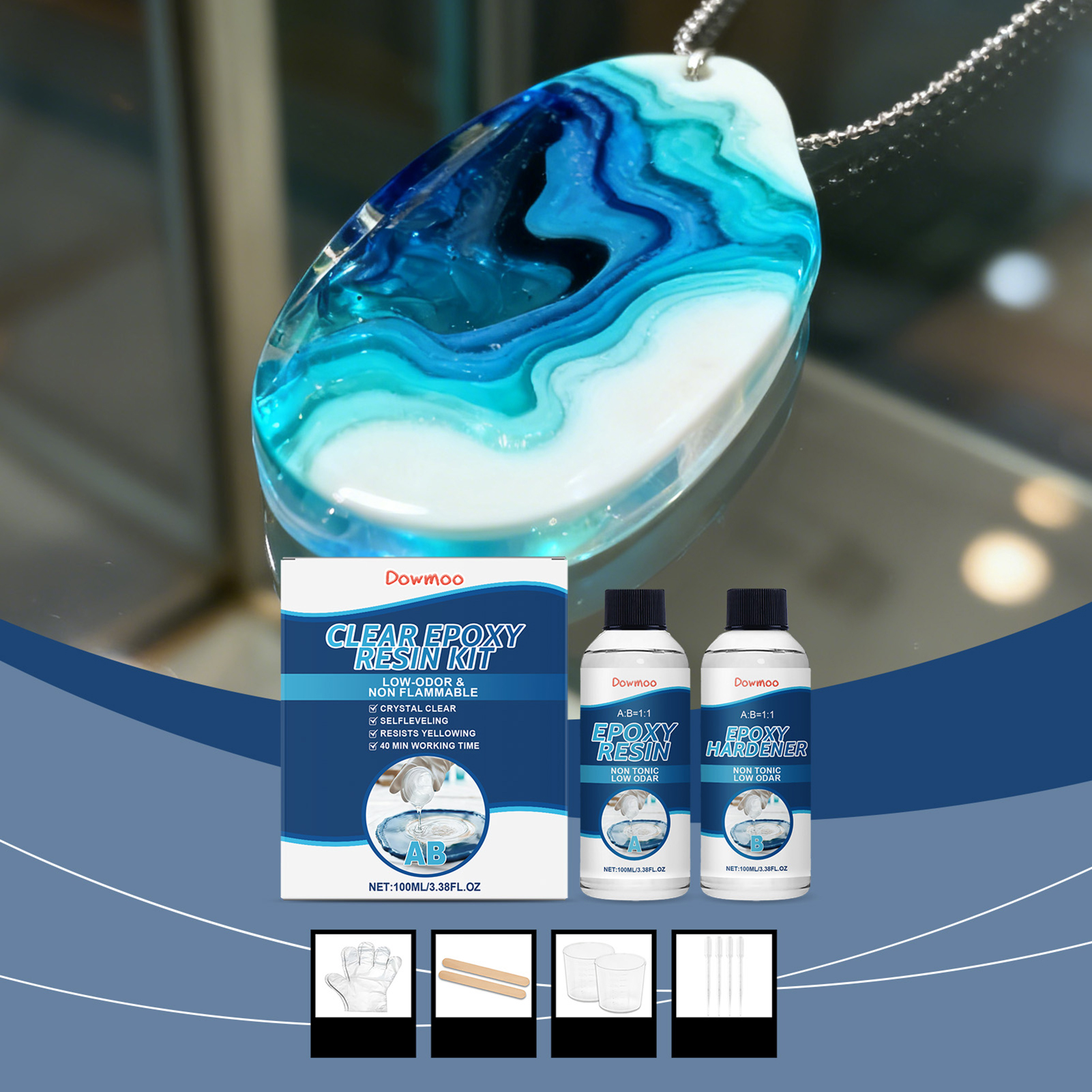 Resin Art Kit With Molds - DIY Crystals Clear Epoxys Resin 1:1