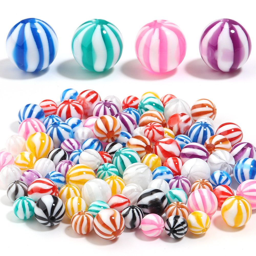 Resin Art Handmade - 10-20pcs 12/16mm Candy Colored Striped Beads
