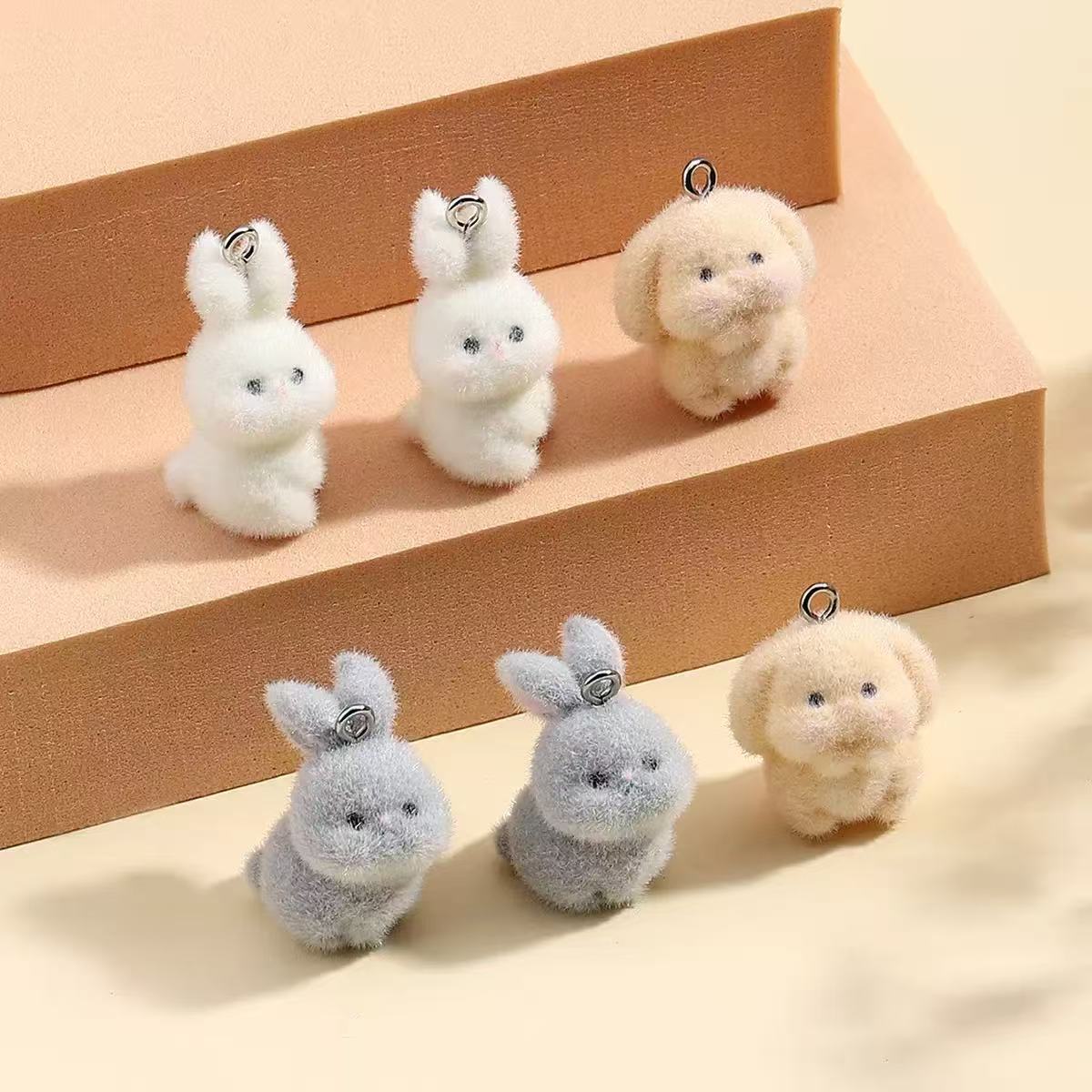 Resin Art Handmade - 10pcs Flocking Little Rabbit Resin Charms
