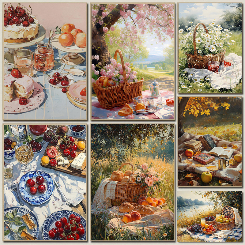 Sunny Vintage Picnic Scene Oil – Resin Art Dining Table Bewertung und Preis