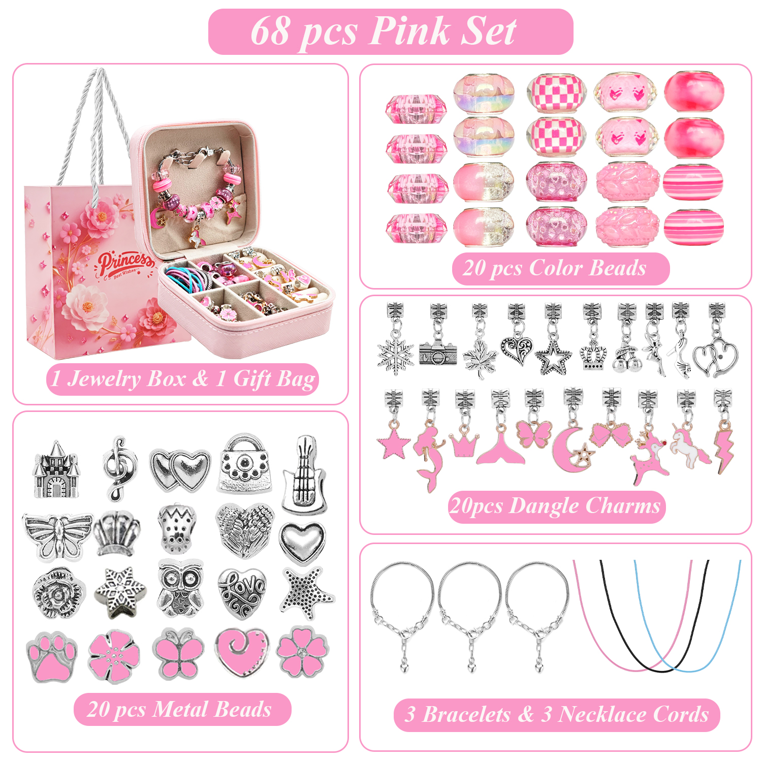 68pcs pink beaded jewelry set, – Resin Art Handmade Bewertung und Preis