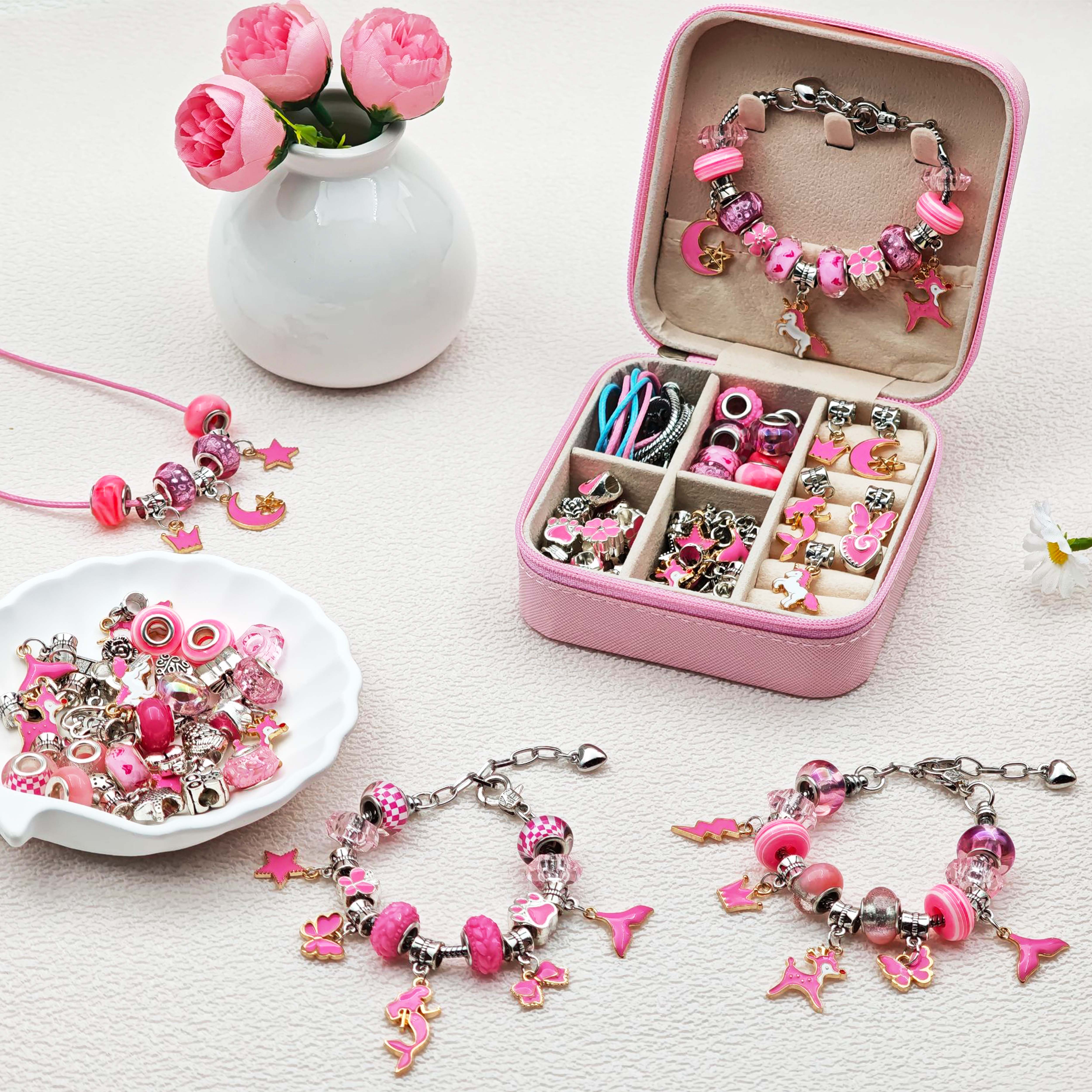 68pcs pink beaded jewelry set, – Resin Art Handmade Bewertung und Preis